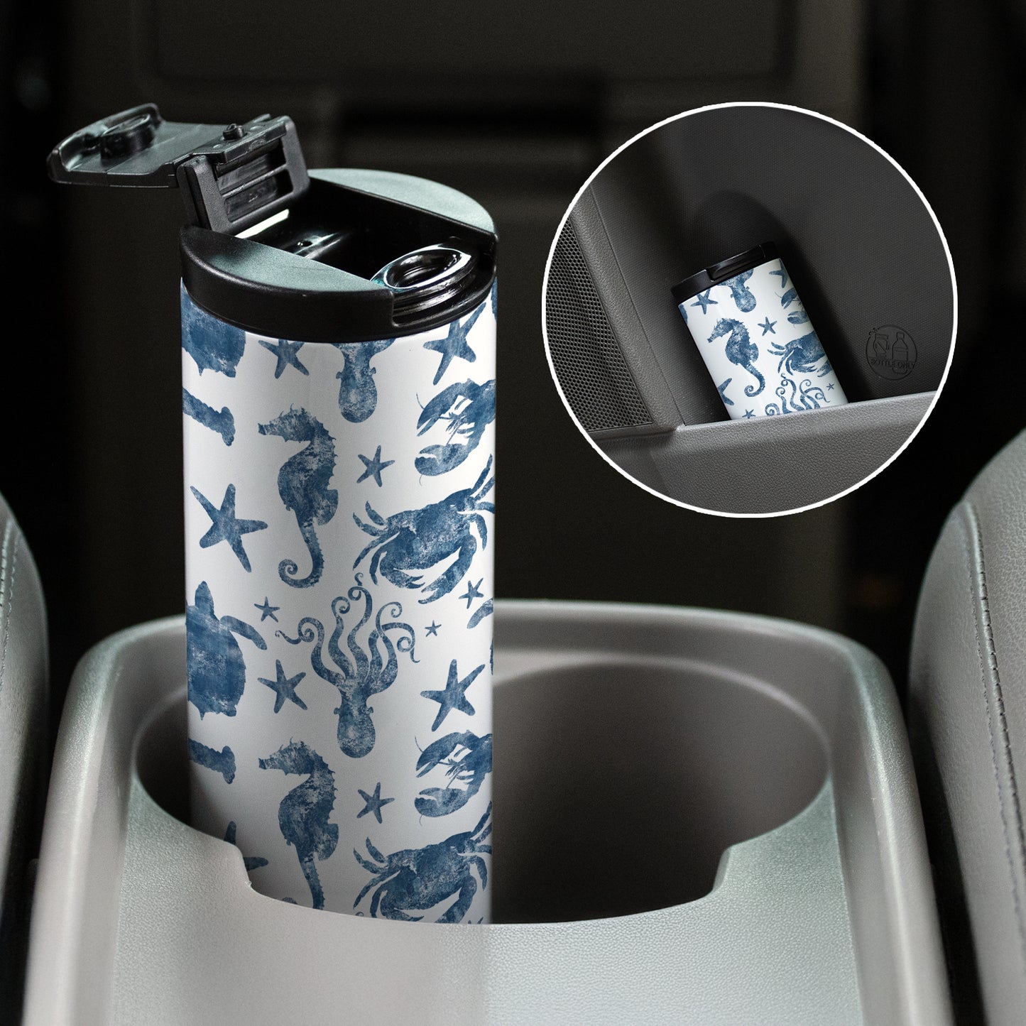 Marine Life Decorative Stainless Steel Double Wall Insulated Travel Tumbler with Lid 17 oz.