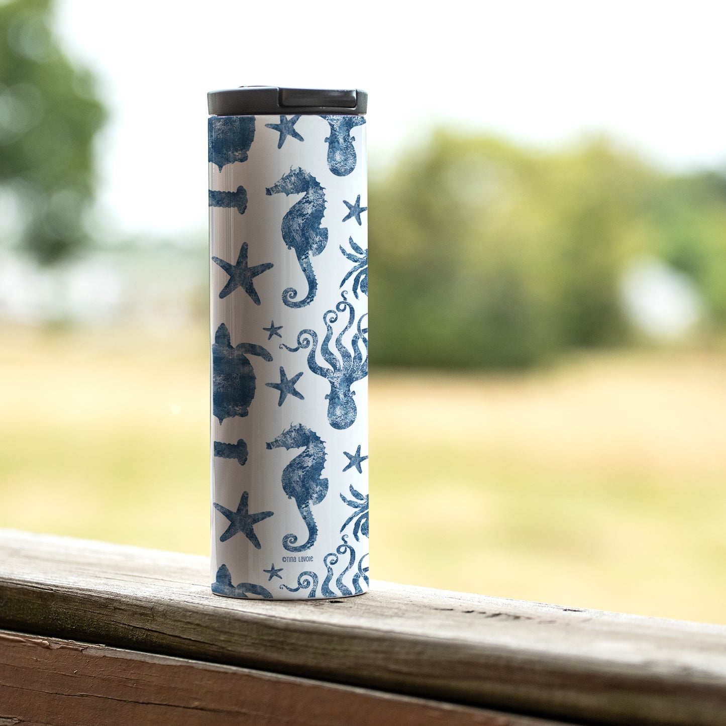 Marine Life Decorative Stainless Steel Double Wall Insulated Travel Tumbler with Lid 17 oz.