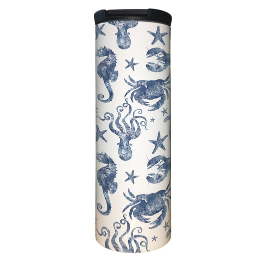 Marine Life Decorative Stainless Steel Double Wall Insulated Travel Tumbler with Lid 17 oz.