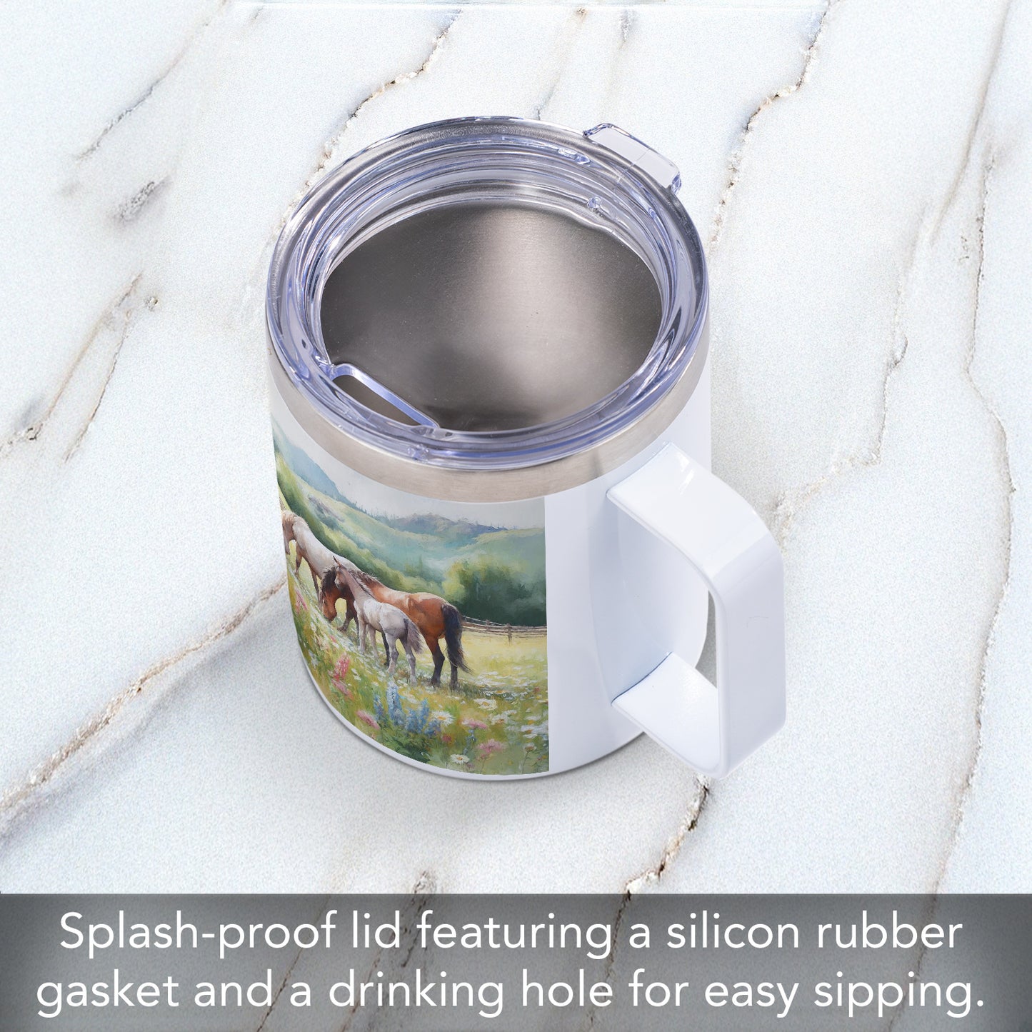 Alpine Pastures Decorative Stainless Steel Travel Mug with Lid 12 oz. Manufactured in the USA