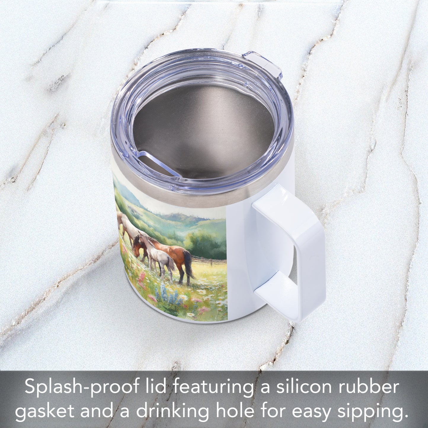 Highland Home Alpine Pastures Decorative Stainless Steel Insulated Travel Mug with Lid and Handle 12 oz. Manufactured in the USA Dishwasher Safe
