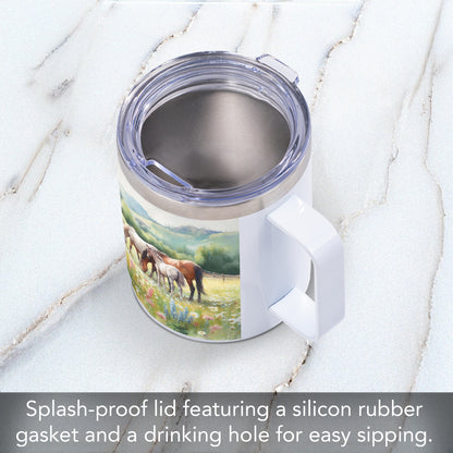 Highland Home Alpine Pastures Decorative Stainless Steel Insulated Travel Mug with Lid and Handle 12 oz. Manufactured in the USA Dishwasher Safe