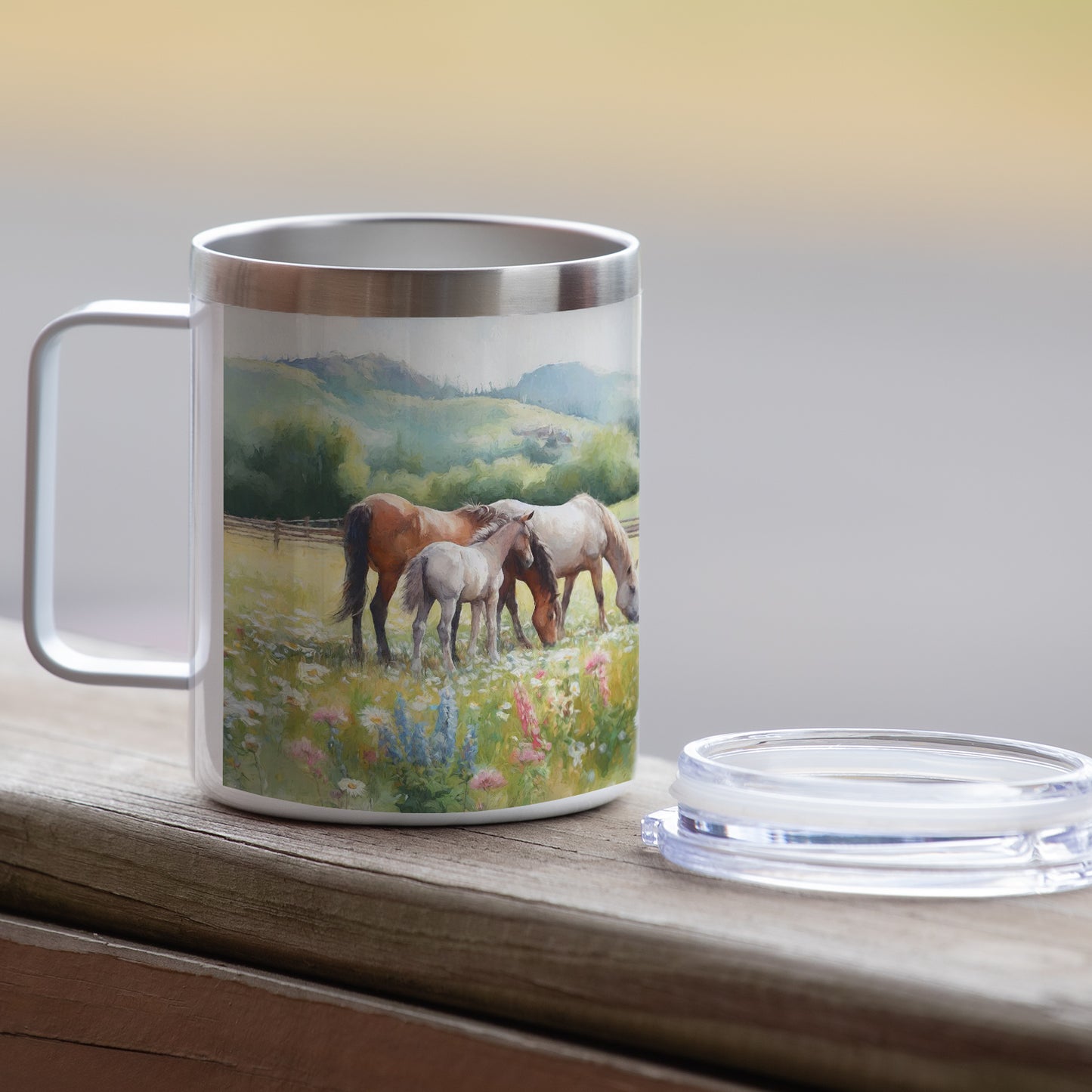 Highland Home Alpine Pastures Decorative Stainless Steel Insulated Travel Mug with Lid and Handle 12 oz. Manufactured in the USA Dishwasher Safe