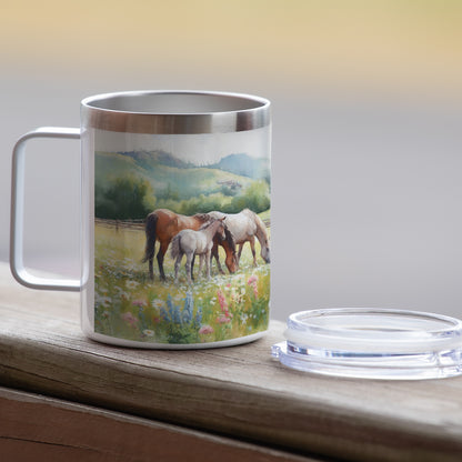 Highland Home Alpine Pastures Decorative Stainless Steel Insulated Travel Mug with Lid and Handle 12 oz. Manufactured in the USA Dishwasher Safe