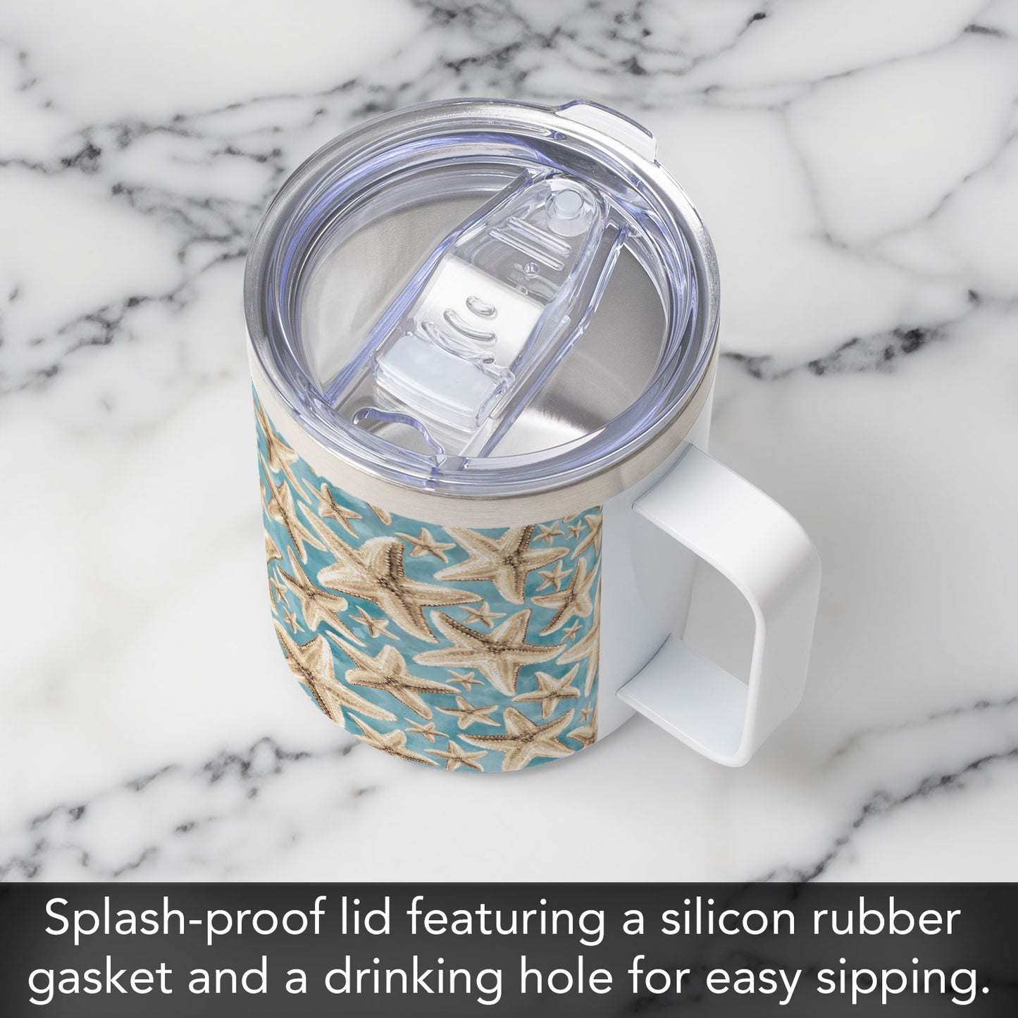Starfish Galore Stainless Steel Travel Mug with Lid 12 oz.