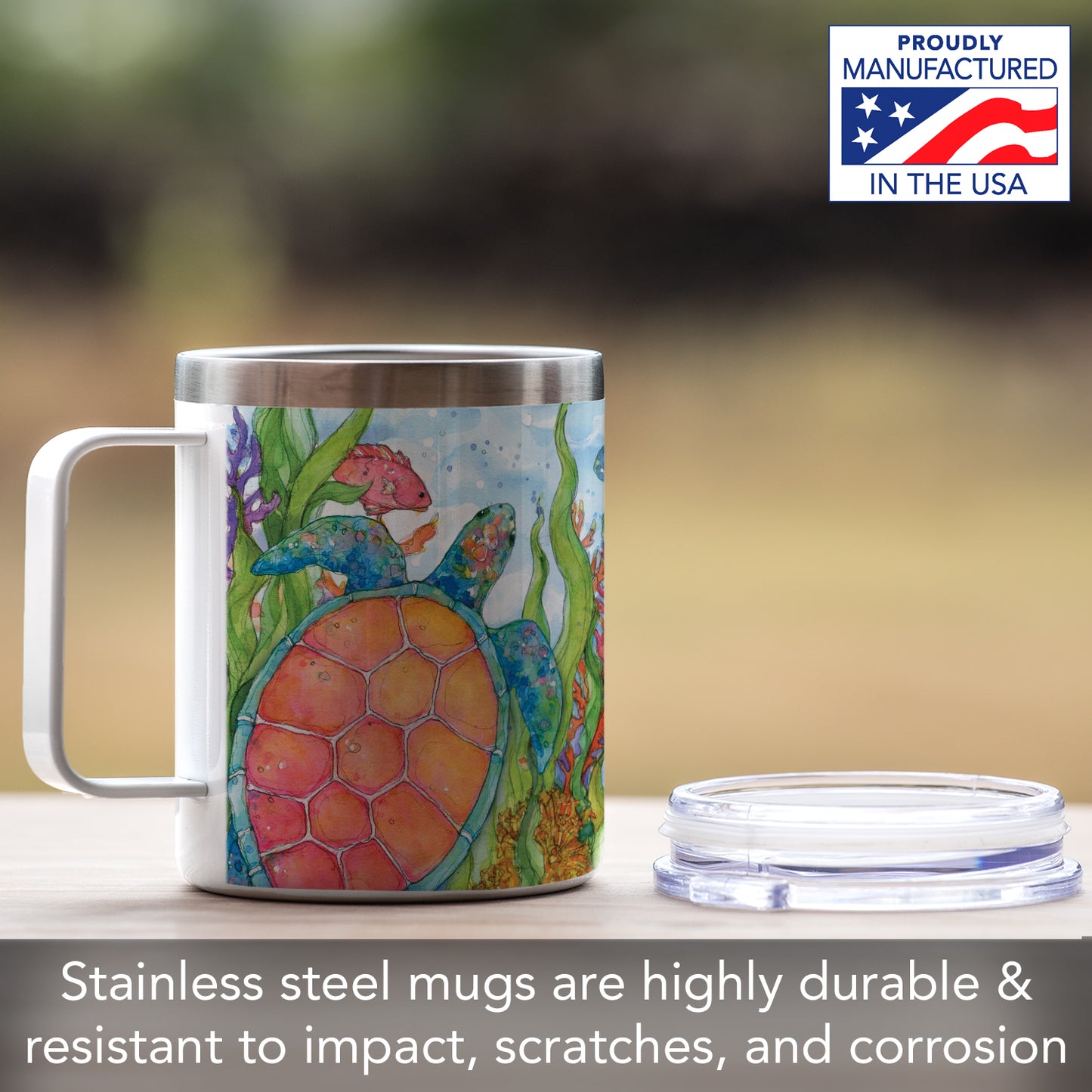 Colorful Sea Turtles Decorative Stainless Steel Travel Mug with Lid 12 oz.