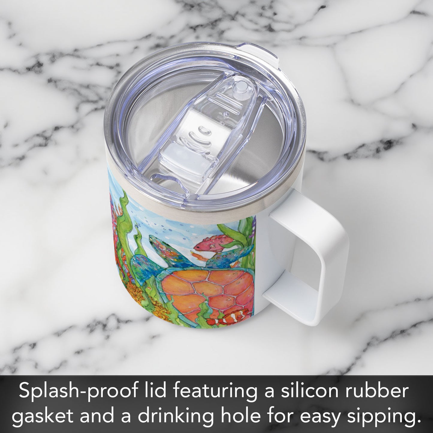 Colorful Sea Turtles Decorative Stainless Steel Travel Mug with Lid 12 oz.