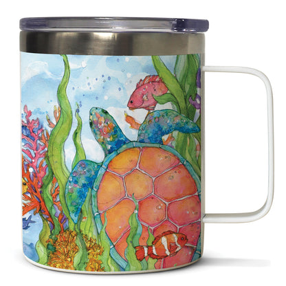 Colorful Sea Turtles Decorative Stainless Steel Travel Mug with Lid 12 oz.