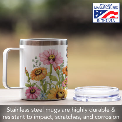 Garden Walk Stainless Steel Travel Mug with Lid 12 oz. Manufactured in the USA