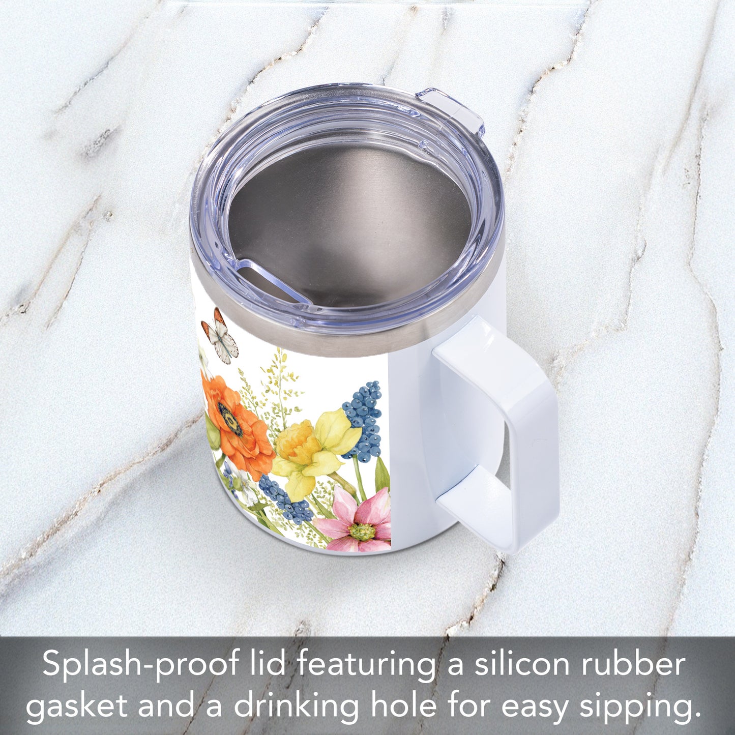 Garden Walk Stainless Steel Travel Mug with Lid 12 oz. Manufactured in the USA