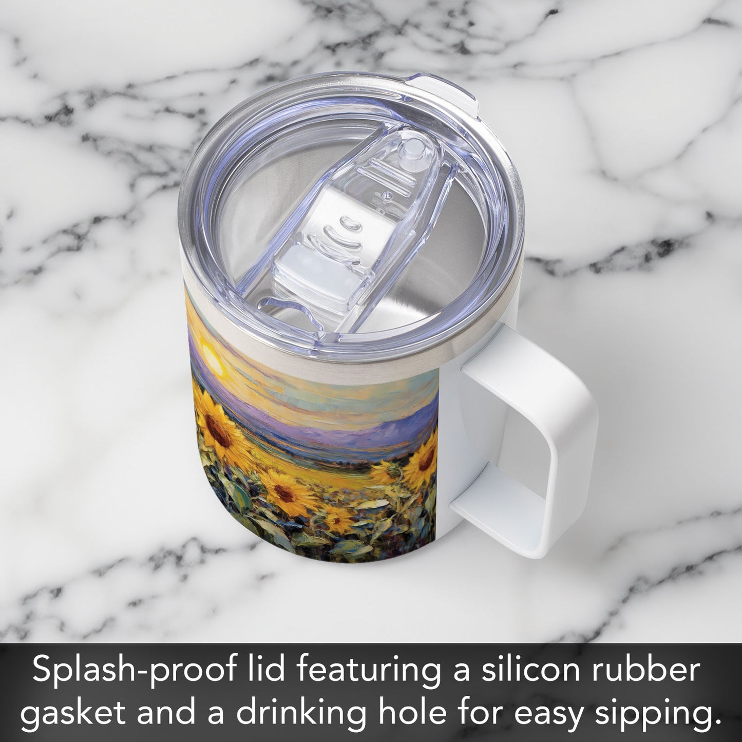 Field of Sunflowers Stainless Steel Travel Mug with Lid 12 oz.
