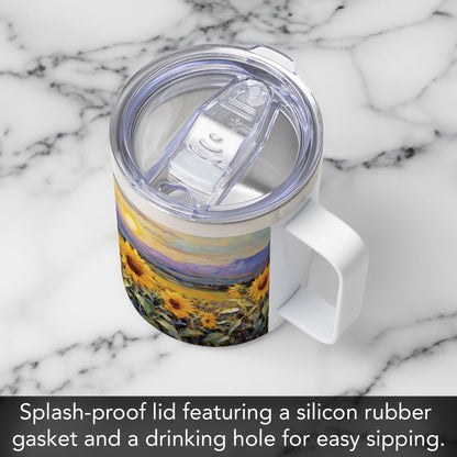 Field of Sunflowers Stainless Steel Travel Mug with Lid 12 oz.