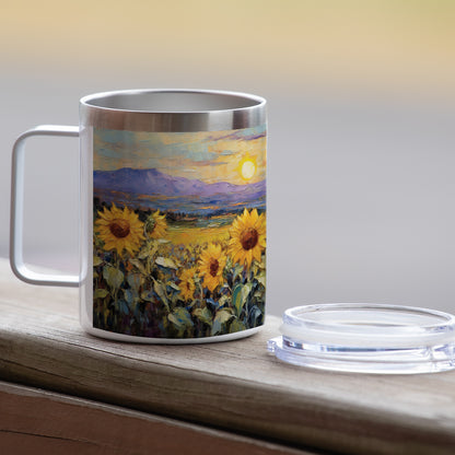 Highland Home Field of Sunflowers Stainless Steel Travel Mug with Lid 12 oz. Manufactured in the USA