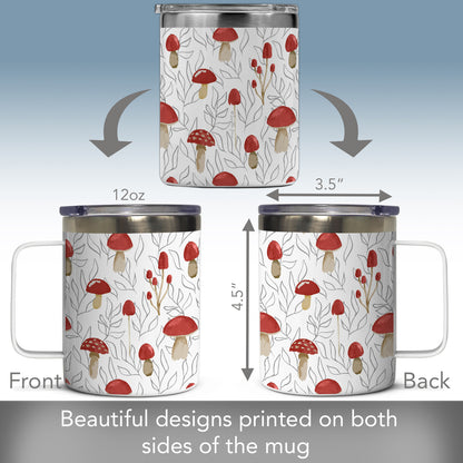 Highland Home Mushrooms Stainless Steel Travel Mug with Lid 12 oz. Manufactured in the USA