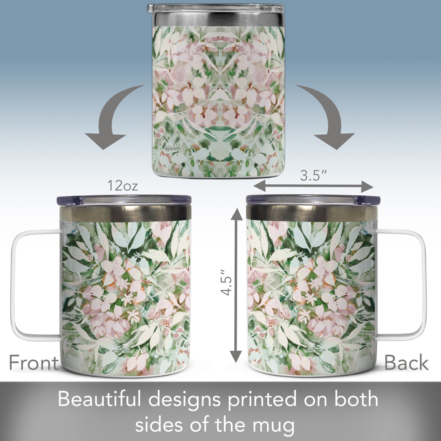 Highland Home Blushing Summer Stainless Steel Travel Mug with Lid 12 oz. Manufactured in the USA
