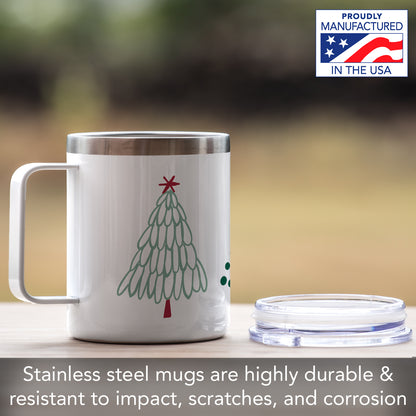 Highland Home Scandinavian Trees Stainless Steel Insulated Travel Mug with Lid 12 oz. Manufactured in the USA