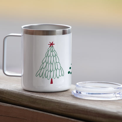 Highland Home Scandinavian Trees Stainless Steel Insulated Travel Mug with Lid 12 oz. Manufactured in the USA