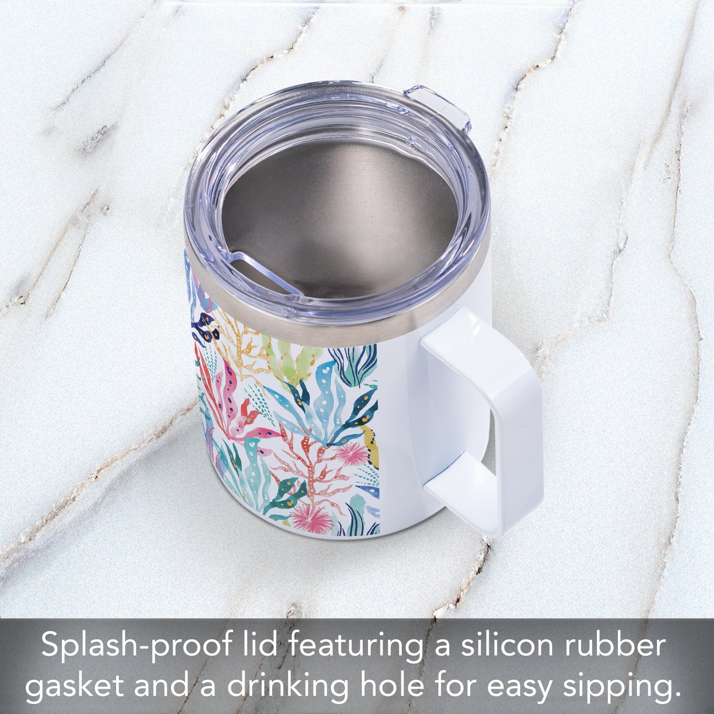 Coastal Coral Decorative Stainless Steel Travel Mug with Lid 12 oz. Manufactured in the USA