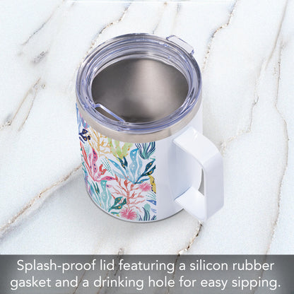 Coastal Coral Decorative Stainless Steel Travel Mug with Lid 12 oz. Manufactured in the USA