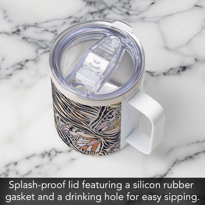 Zebra Butterflies Decorative Stainless Steel Travel Mug with Lid 12 oz.