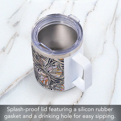 Zebra Butterflies Decorative Stainless Steel Travel Mug with Lid 12 oz. Manufactured in the USA