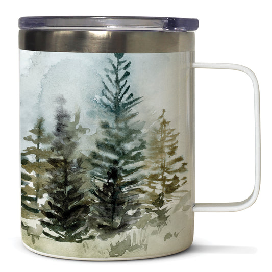 Tree Line Decorative Stainless Steel Travel Mug with Lid 12 oz.