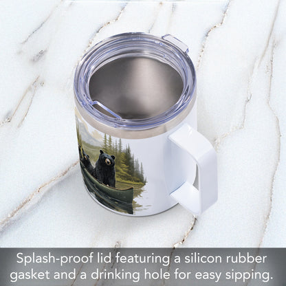 Black Bear Canoe Stainless Steel Travel Mug with Lid 12 oz. Manufactured in the USA