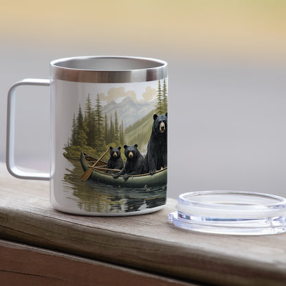 Highland Home Black Bear Canoe Stainless Steel Travel Mug with Lid 12 oz. Manufactured in the USA