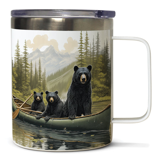 Highland Home Black Bear Canoe Stainless Steel Travel Mug with Lid 12 oz. Manufactured in the USA
