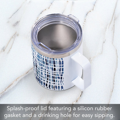 Wavy Indigo Decorative Stainless Steel Insulated Travel Mug with Lid 12 oz. Manufactured in the USA