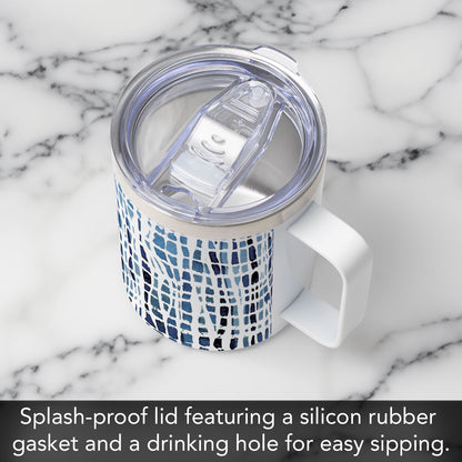 Wavy Indigo Decorative Stainless Steel Insulated Travel Mug with Lid 12 oz.