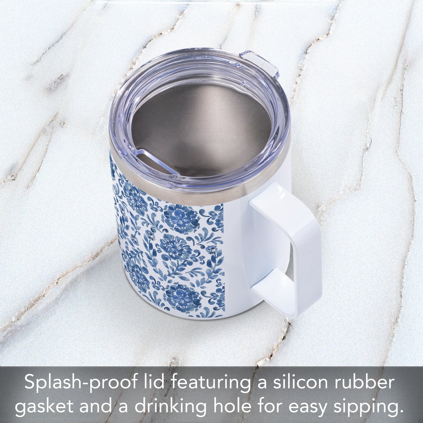 Blue Paisley Decorative Stainless Steel Insulated Travel Mug with Lid 12 oz. Manufactured in the USA