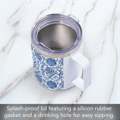 Blue Paisley Decorative Stainless Steel Insulated Travel Mug with Lid 12 oz. Manufactured in the USA