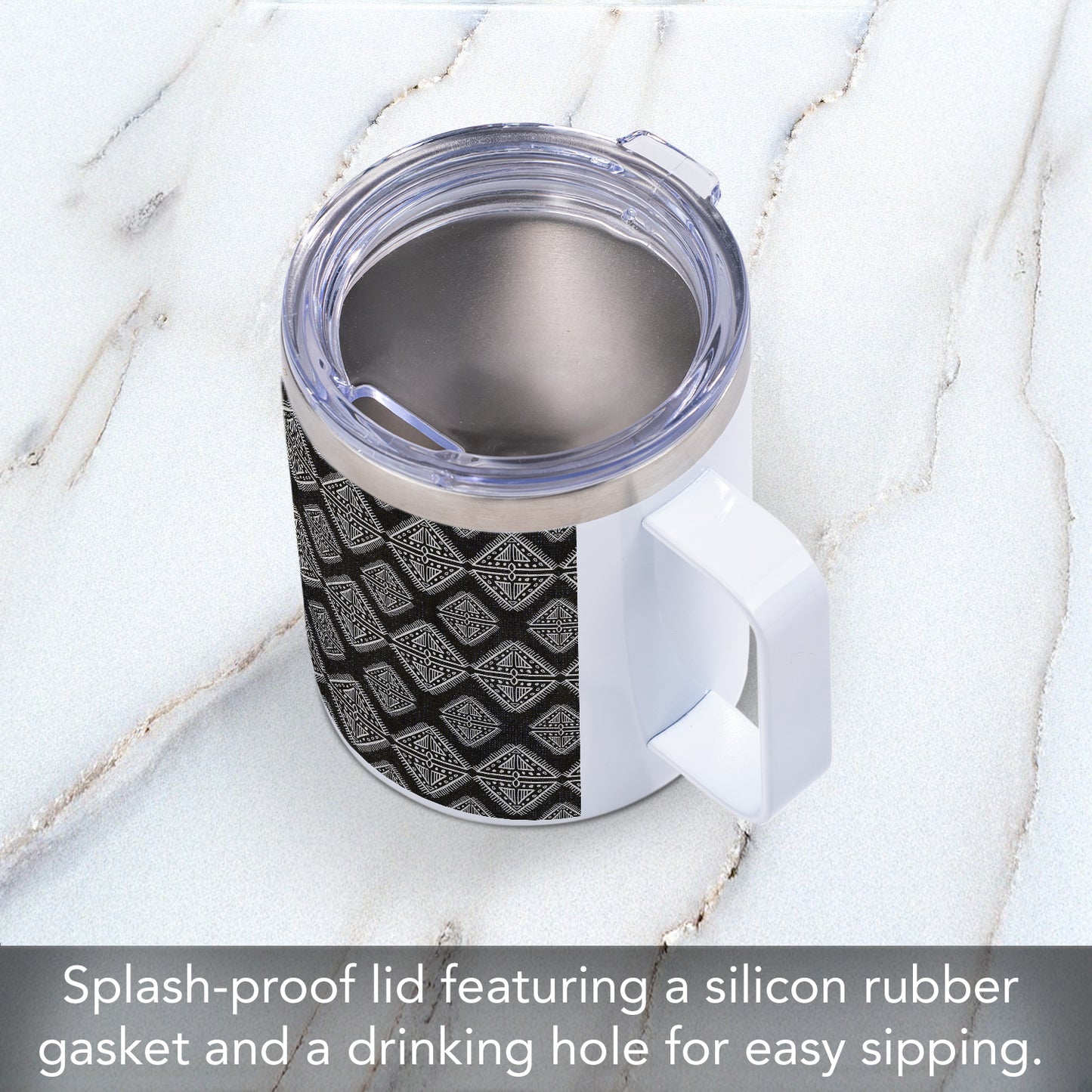 Tribal Zen Decorative Stainless Steel Insulated Travel Mug with Lid 12 oz. Manufactured in the USA