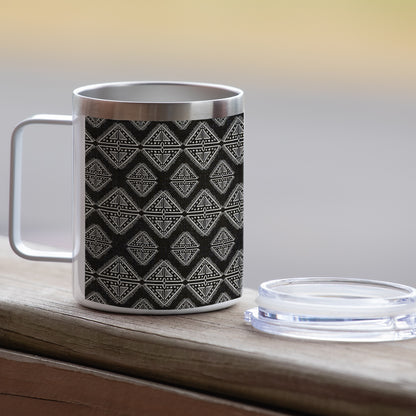 Highland Home Decorative Stainless Steel Insulated Travel Mug with Lid and Handle 12 oz. Manufactured in the USA Dishwasher Safe (Tribal Zen)