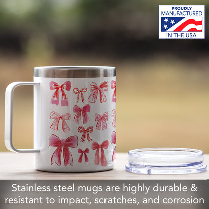 Vintage Bows Stainless Steel Travel Mug with Lid 12 oz. Manufactured in the USA