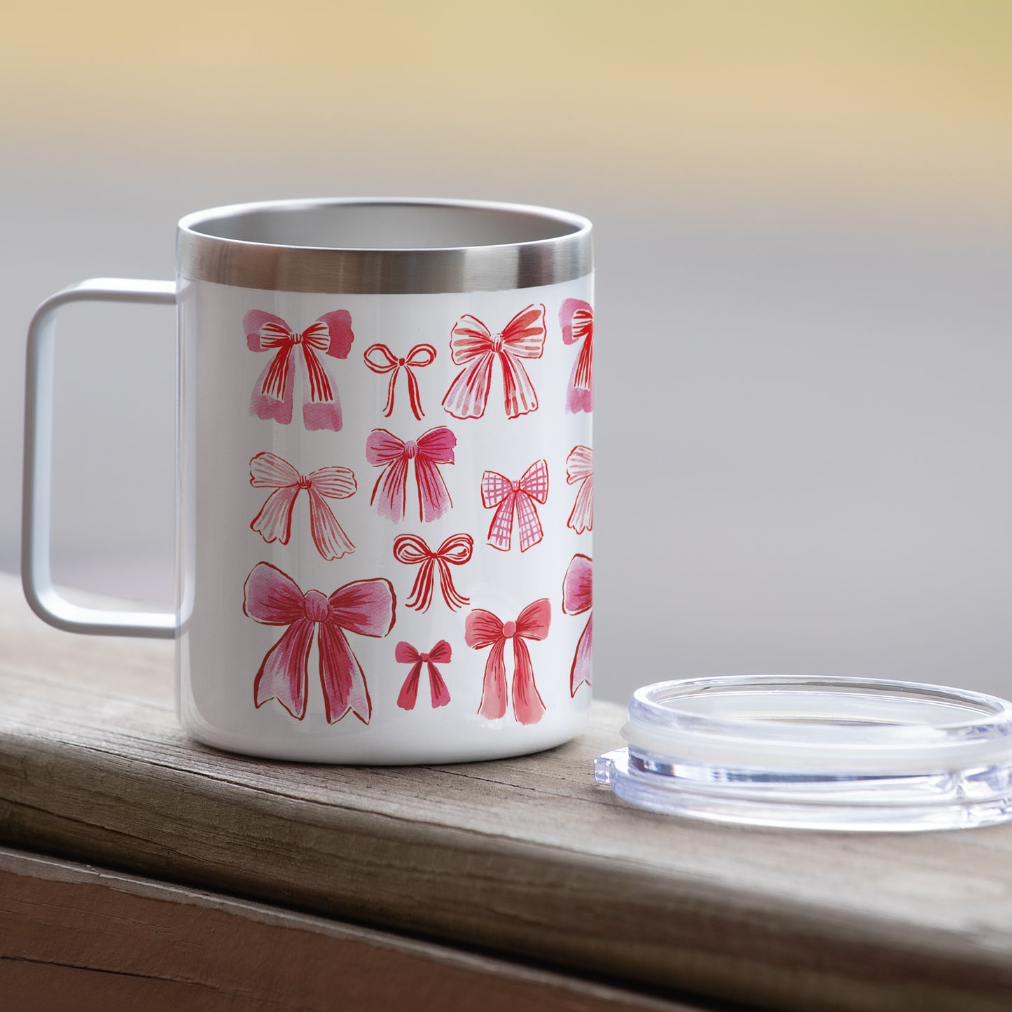 Vintage Bows Stainless Steel Travel Mug with Lid 12 oz. Manufactured in the USA