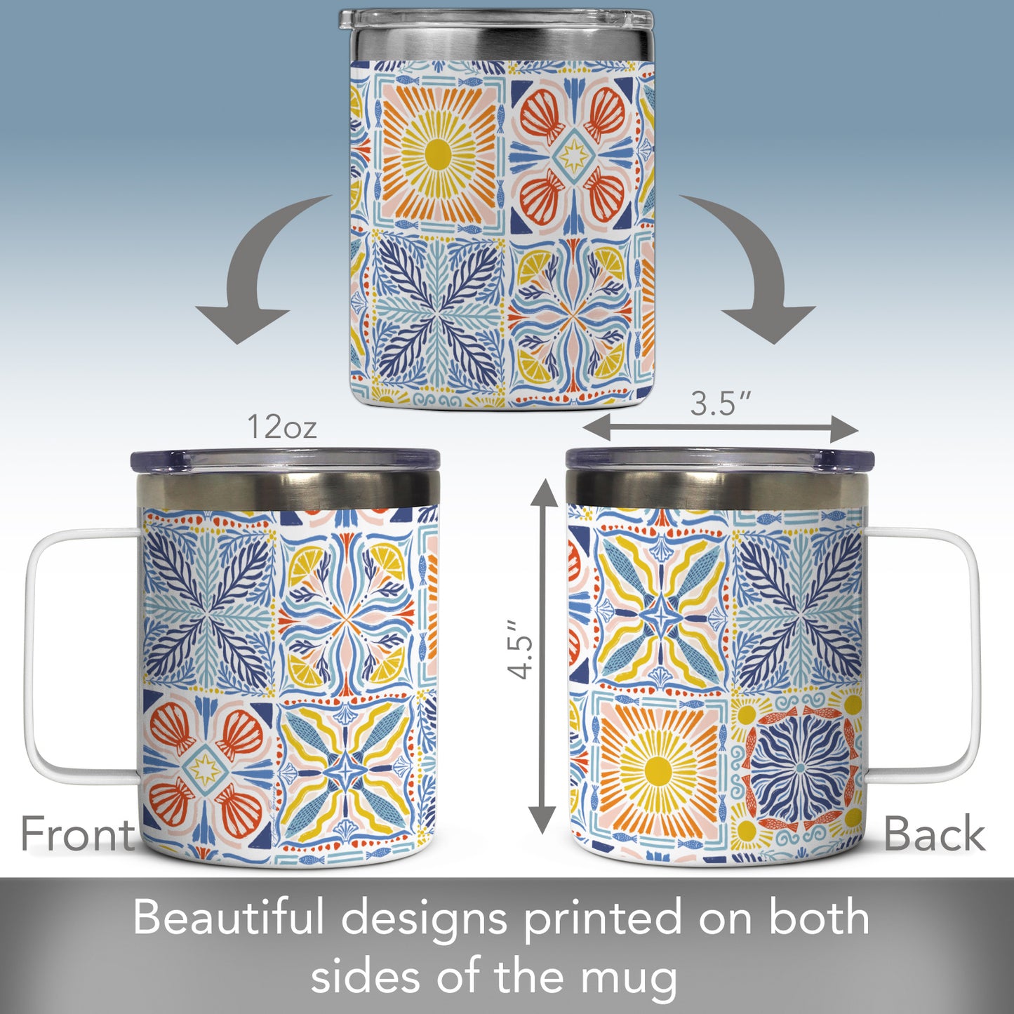 Suncoast Tiles Stainless Steel Travel Mug with Lid 12 oz.