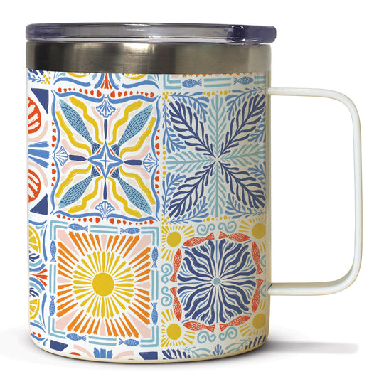 Suncoast Tiles Stainless Steel Travel Mug with Lid 12 oz. Manufactured in the USA