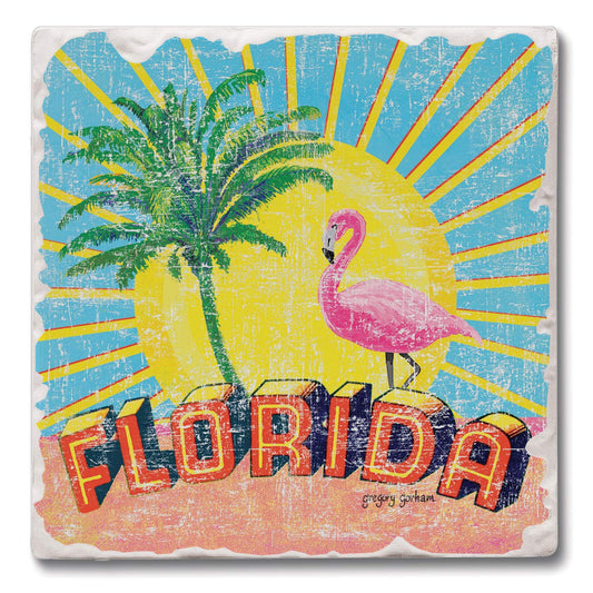 Thirstystone Florida Retro 4 Pack Tumbled Tile Stone Coasters 4" Square Manufactured in the USA