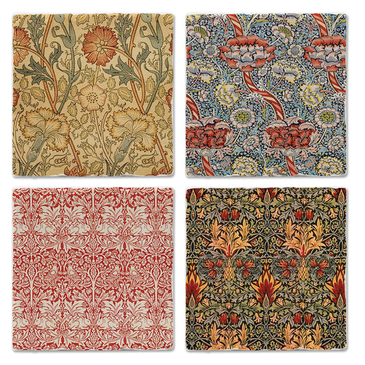 Thirstystone William Morris Textile Prints 4-Pack Assorted Tumbled Tile Stone Coasters 4" Square