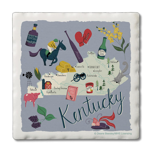 Thirstystone Kentucky Home State 4 Pack Tumbled Tile Stone Coasters 4" Square Manufactured in the USA