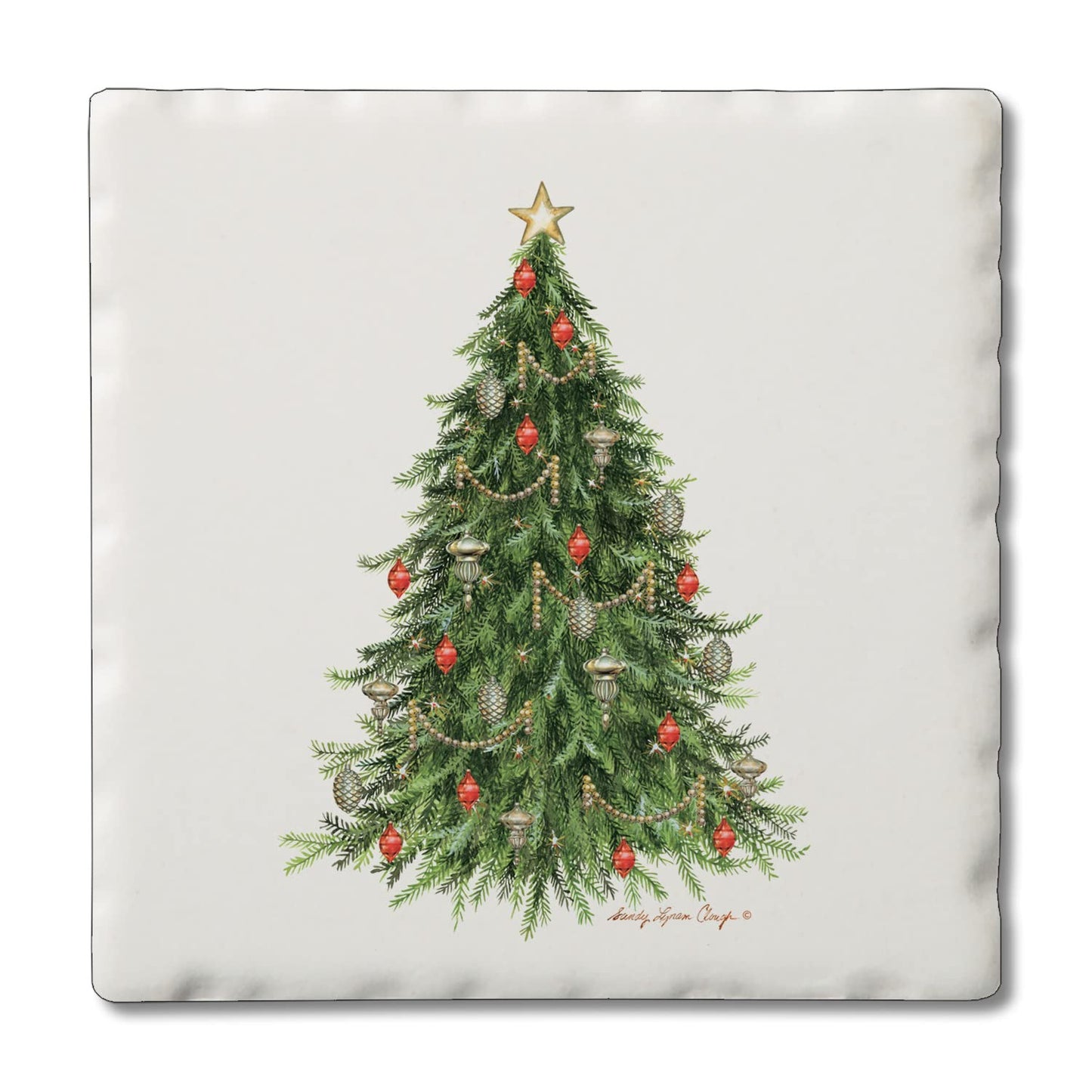 Thirstystone O' Christmas Tree 4 Pack Tumbled Tile Stone Coasters 4" Square Manufactured in the USA