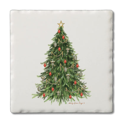 Thirstystone O' Christmas Tree 4 Pack Tumbled Tile Stone Coasters 4" Square Manufactured in the USA