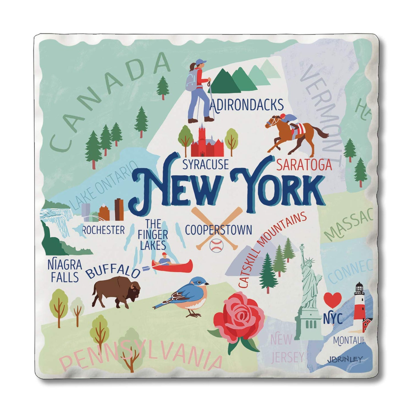 Thirstystone New York Attractions 4 Pack Tumbled Tile Stone Coasters 4” Square Manufactured in the USA