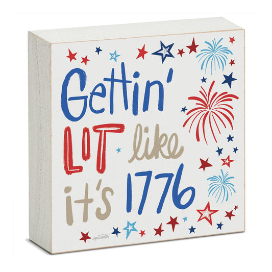 CounterArt Getting Lit Artistic Freestanding Solid Wood Block Sign Made in the USA 3.75” Square Decorative Accent for Home or Office