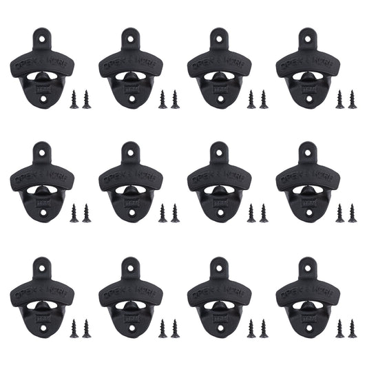 CounterArt Black Cast Iron Bottle Opener 12 Pack Wall Mounted Beer Top Opener Bar Tool Kitchen Tool