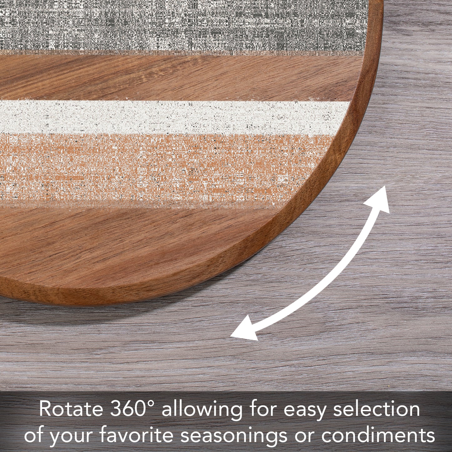 CounterArt Wide Stripes Round Acacia Wood Lazy Susan Turntable 14" Diameter for Serving Kitchen Organization Condiment Caddy
