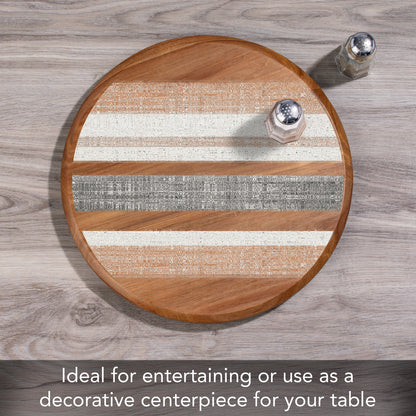 CounterArt Wide Stripes Round Acacia Wood Lazy Susan Turntable 14" Diameter for Serving Kitchen Organization Condiment Caddy