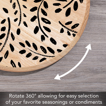 CounterArt Black Leaves Wood Lazy Susan Turntable 14" Diameter for Serving Kitchen Organization Condiment Caddy